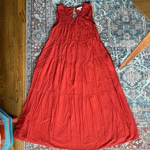 Sienna Red/Orange MIDI Dress with Pockets